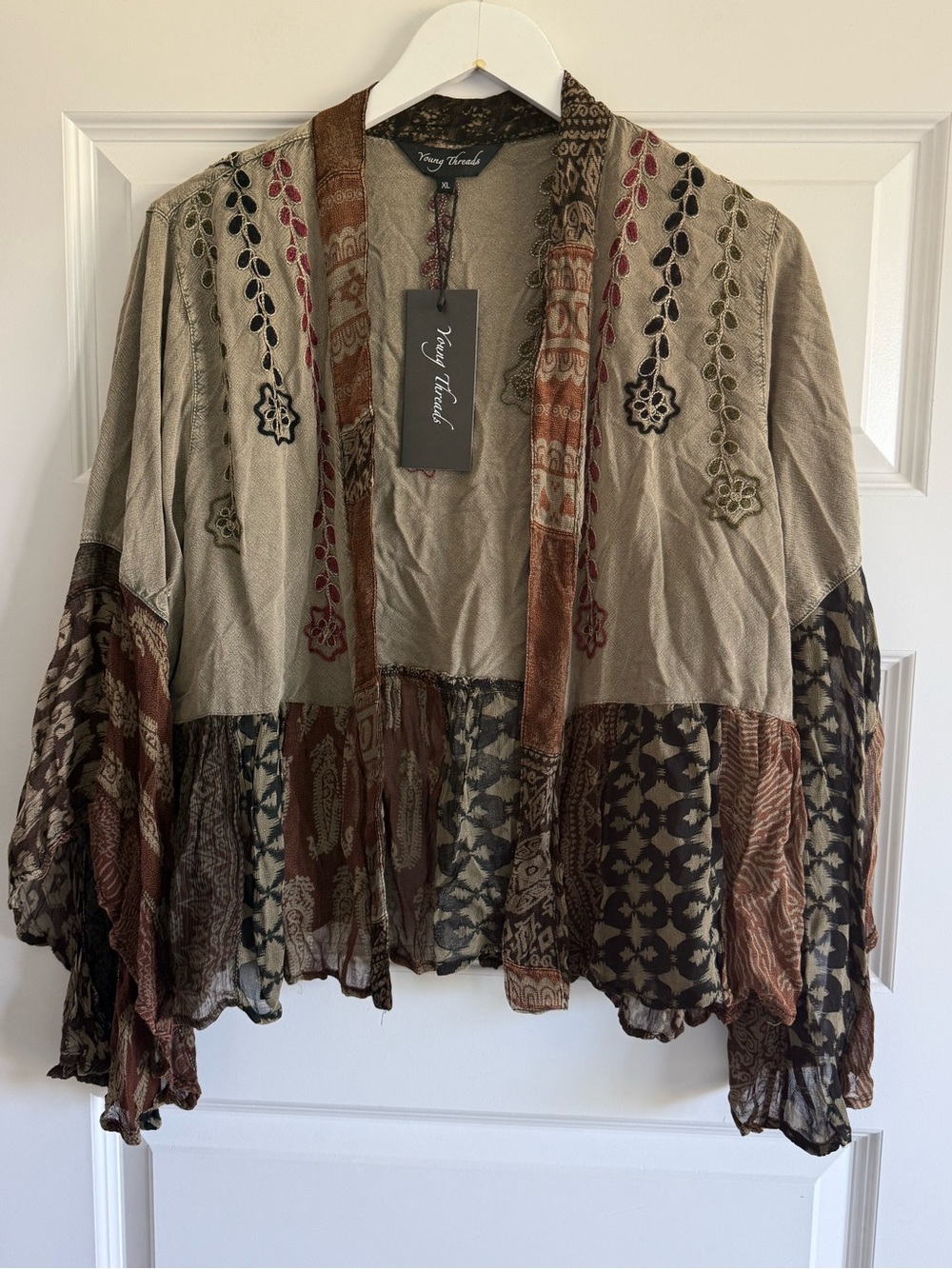 Young Threads Vintage Bohemian Patchwork Shrug NWT XL